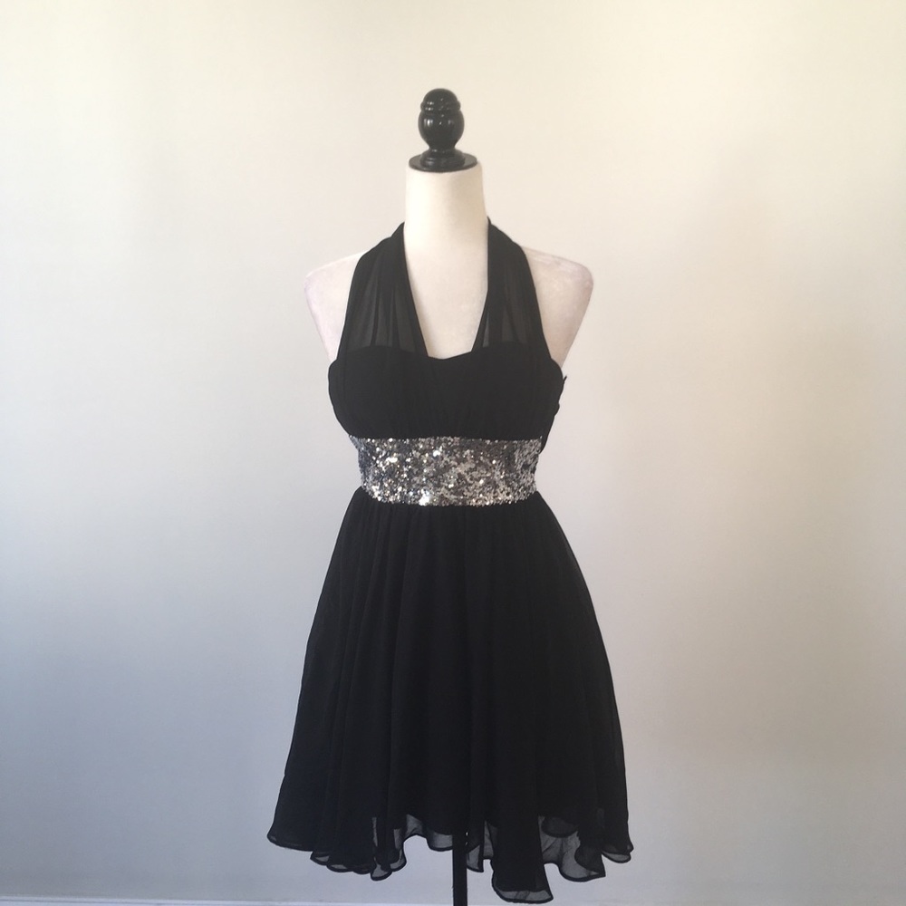 Black Tulle Silver Sequin Belt Dress
